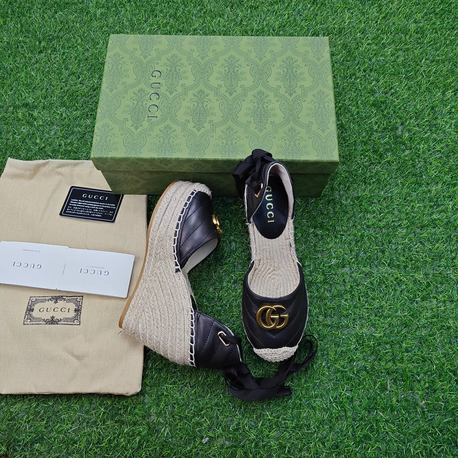 👟👟Ex-factory price 440👟👟 GUCCI wedge fisherman sandals, thick-soled straw, high-end quality, fabric: double G fabric, electric embroidery, lining: mixed sheepskin lining, code number: 35～41